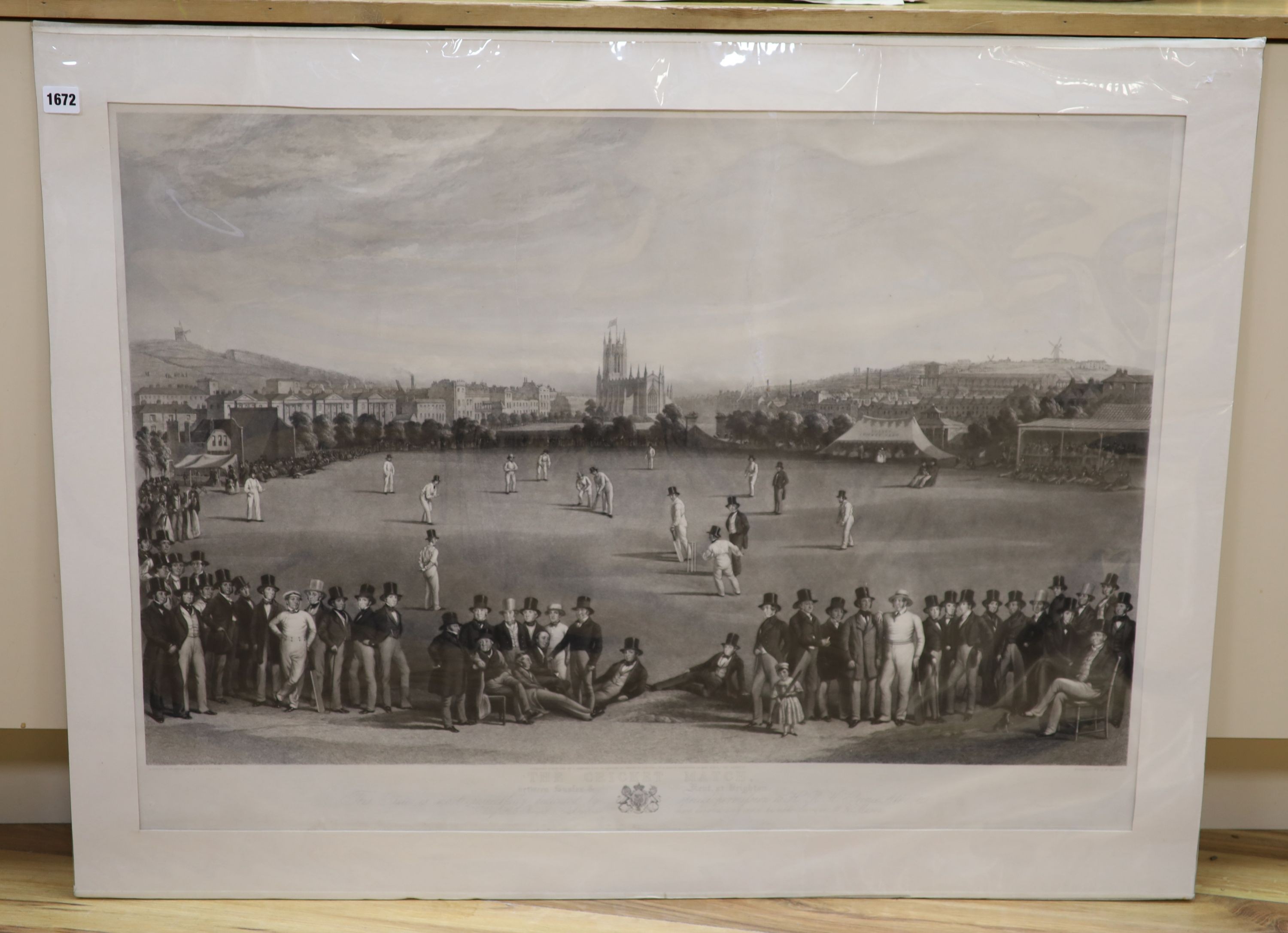 Phillips after Drummond and Basebe, engraving, The Cricket Match between Sussex and Kent at Brighton, overall 67 x 93cm, unframed